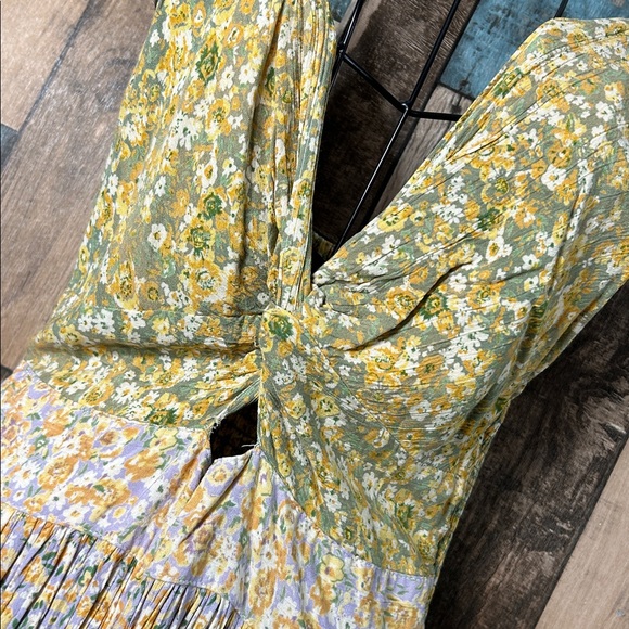 Angie Green and Yellow Textured patchwork Dress - Picture 4 of 16